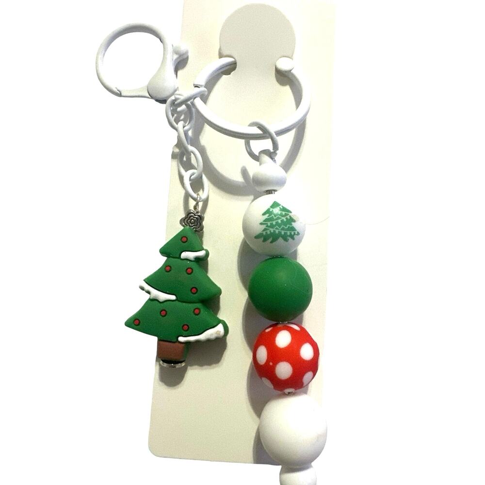 Christmas Keychain or bag Charm with A Christmas tree. Homemade Brand New 4”